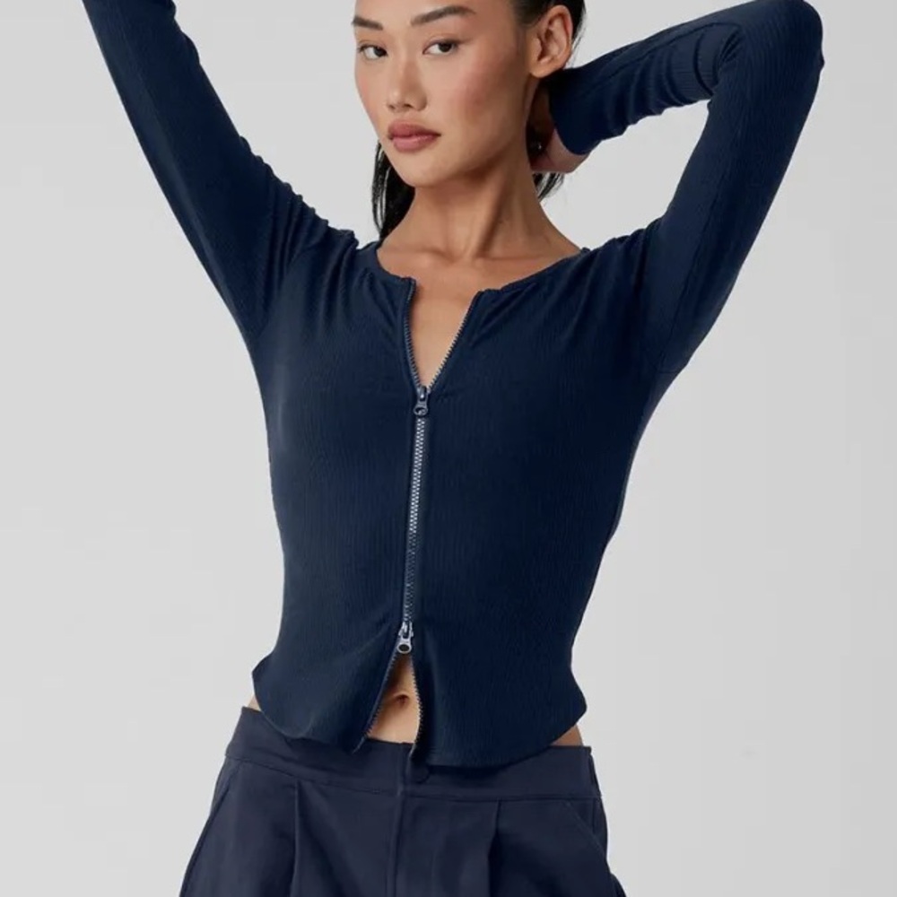 ALO navy blue stardust ribbed jacket